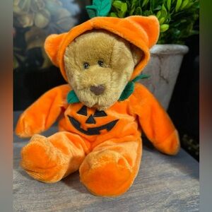 GAC 1998 Orange bear Halloween pumpkin jack o lantern stuffed animal toy Plush